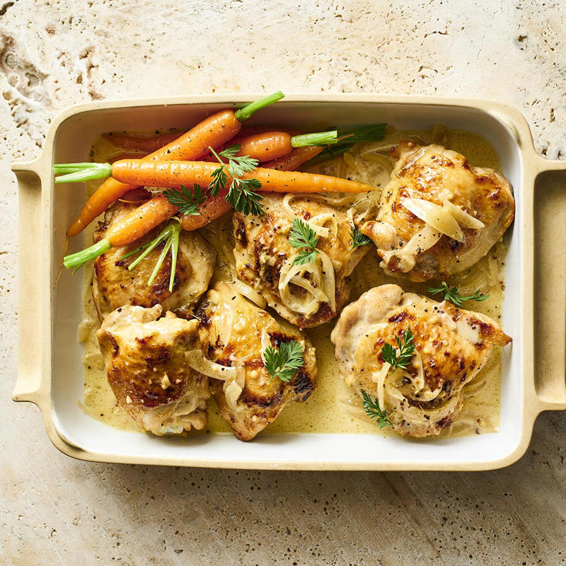 Julie Goodwin’s chicken & leek pie with potato bake topping , Julie Goodwin’s Cape Malay curry chicken , Air fryer chicken skewers with roast vegetables , Julie Goodwin’s spiced chicken with brown rice & cauliflower , Julie Goodwin’s chicken stroganoff , Yoghurt marinated chicken with plum & chickpea salad , Chicken and leek pie , Julie Goodwin’s Spanish chicken , Prosciutto wrapped chicken with tomato salsa , One pot chicken and rice , Chicken & potato salad with zesty yogurt dressing , Panko crumbed chicken schnitzel with apple slaw , Chicken carbonara pasta bake , Yellow chicken curry , Chicken and vegetable soup with parmesan croutons , Slow cooker whole chicken with a peri peri marinade , Easy chicken and corn soup , Slow cooker Hainanese-style chicken , Chicken fricassee with mushroom and leek , Slow-cooker chicken tikka masala , Five ingredient dukkah chicken with haloumi and peach salad , Classic roast chicken with gravy , Portuguese piri piri chicken , One-pot apricot chicken with creamy rice , Chilli chicken with B.L.A.T. salad , Butter chicken hand pies , Roasted sumac chicken with baby vegetables , Easy one-pan roast chicken breasts with vegies , Slow cooker chicken pho (Pho Ga) , Chicken and broccoli bake with pangrattato topping , Chicken yakitori , Chicken donburi , Spiced chicken pizza , Slow cooker chicken and corn chowder , Chicken skewers with peach caprese salad , Moroccan-spiced chicken casserole , Chicken and sage tray bake , Chicken burger with avocado and bacon , Curried chicken pie , Zingy butter chicken curry , Curried chicken pies , Southern fried chicken with buttermilk mash and gravy