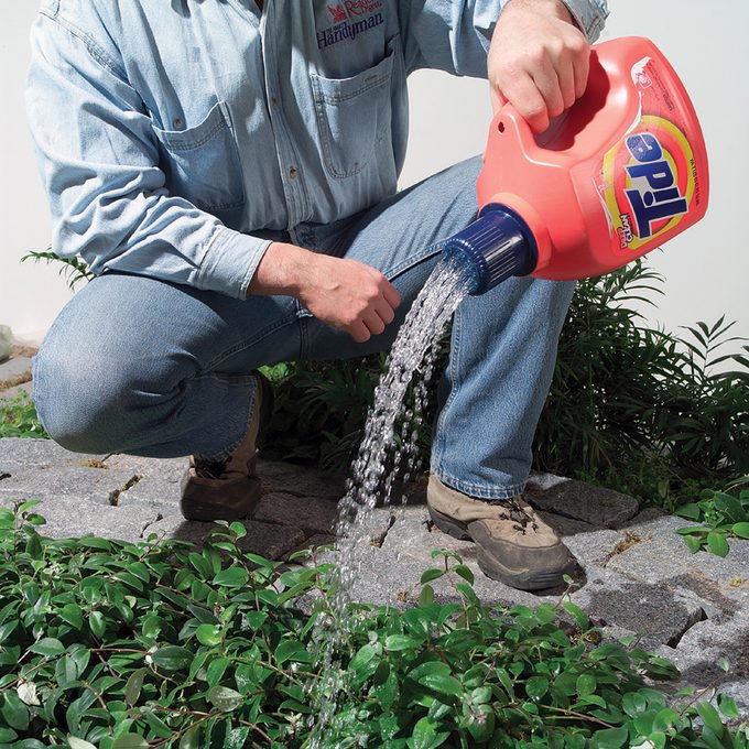 Lawn Mower Grass Chute Saver, Accessorize Your Mower, I-Spy Rain Gutter, Grass Seed Broadcaster, New Use for Old Backyard Game Pieces, Mix Concrete with a Rake, Turn an Empty Milk Jug Into a Watering Can, Long-Handled Tool Rack, Makeshift Trench Tool, Easy Apple Spear, Laundry Jug Watering Can, Tin Can Water Bottle Holder, Vacuum Attachment Holder, Tarp Cement Mixer, Sharpen Your Shovels
