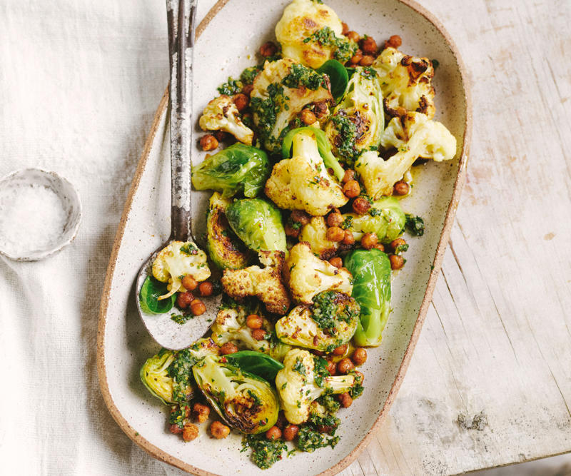          Baked cauliflower with Bûche D’Affinois cheese custard      ,          Baharat cauliflower and walnut-bread sauce      ,          Fried cauliflower in baharat and tahini sauce      ,          Dukkah-crusted cauliflower with tahini      ,          Tipo 00’s potato and cauliflower tortelloni      ,          Cauliflower mac and cheese      ,          Nik Hill’s cauliflower cheese tart      ,          Summer tomato curry with cauliflower rice      ,          A classic cauliflower soup with cheddar toast      ,          Nik Hill’s Scotch egg &amp; piccalilli      ,          Roast garlic, cheddar and ale soup with fried cauliflower      ,          Cauliflower piccalilli with ham and buttermilk biscuits      ,          A lamb and cauliflower “shepherd’s pie”      ,          Kerala-style prawn curry with cauliflower rice      ,          Roasted cauliflower salad with chickpeas and dates      ,          Charlie Carrington’s Yemenite pickled cabbage and chickpea salad      ,          Sarah Cicolini’s lasagne with romanesco      