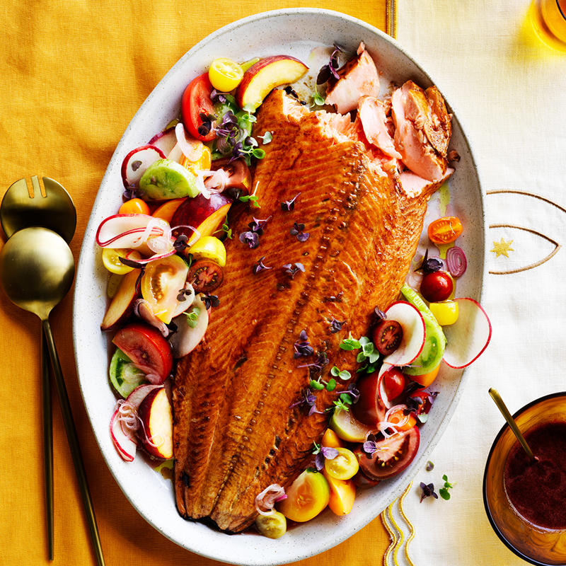 The best salmon recipes in 2025, Grilled salmon tataki with lime and jalapeño ponzu , Salmon with ginger butter, soba noodles and radish , Salmon keftedes with winter rémoulade and grilled pita , Baked salmon with black bean sauce , Crisp-skinned salmon with pea purée and soft-herb salad , Crisp salmon with mint and pickled watermelon rind salad , How to make salmon gravlax , Miso-cured salmon bowls with green-tea noodles , Citrus-cured salmon with lemon labne and cauliflower salad , What is the best way to cook salmon?