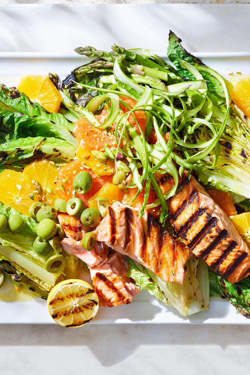 100 healthy dinner recipes your family will love,      Eggplant pillows (Cuscini di melanzane)   ,      Ginger fish stir fry   ,      Grilled salmon and cos salad   ,      Kale falafel salad with toasted pine nuts and hummus   