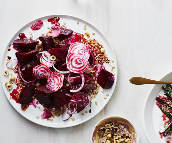 Best beetroot salad recipes,          Beetroot salad with feta and lentils      ,          Beetroot salad with sweet and sour dressing      ,          Lemon-scented labneh with fig and beetroot      ,          Smashed beetroot, quinoa, egg and avocado salad      ,          Beetroot and ham salad with sour cherry dressing      ,          Beetroot, chickpea and za’atar salad      ,          Beetroot and orange salad with sumac dressing      ,          Warm cauliflower, chickpea and beetroot salad      ,          Damien Pignolet’s cauliflower, beetroot and celeriac salad with horseradish cream      ,          Kelda Haines’s goat’s cheese, beetroot and blackberry salad      ,          Crunchy beetroot and mint salad with labne      ,          Salad of pork rillettes, scratchings, potato and beetroot      ,          Beetroot salad with barley and hazelnut      , More beetroot recipes,          Alanna Sapwell’s smoked beetroot, agrodolce and hazelnuts      ,          Persian red lentil soup with tahini, beetroot and fried mint      ,          Roasted beetroot carpaccio      ,          Shawarma-spiced roast lamb leg with beetroot sauce      ,          The ultimate salad sandwich      ,          How to make salmon gravlax      ,          Supermaxi’s battered beetroot and cauliflower      ,          Steak with sweet and sour beetroot and horseradish crème fraiche      ,          Beetroot leaf ravioli with ricotta salata and herb sauce      ,          Slow-roasted pork shoulder panini with parsley mayo and pickled beetroot      ,          Pepper-crusted beef rib with beetroot and wilted beetroot greens      ,          Truffled pork pies with watercress and beetroot salad      ,          Duck with Jerusalem artichokes, beetroot and red wine      ,          Roast baby beetroot, goat’s curd and rosemary tart      ,          Beetroot-cured ocean trout with buttermilk and soft herbs      ,          Frank Camorra’s calamari cooked in olive oil with spiced beetroot salad      ,          Carpaccio of kangaroo with beetroot and native fruits      ,          Quinoa pilaf with beetroot, egg and tahini yoghurt      ,          Grilled tongue sandwiches with charred onion and pickled beetroot      ,          Grant Achatz’s grilled prawns and beetroot with chilli and smouldering cinnamon      ,          Lentil and speck soup with beetroot slaw      ,          Beetroot kebabs with labne and dukkah      ,          Burnt beetroot carpaccio      ,          Analiese Gregory’s roasted beetroot with bottarga and crème fraîche      ,          Burrata with balsamic buttered beetroot, vincotto and rosemary      ,          Colin Fassnidge’s beetroot brownies with ginger crème fraîche      