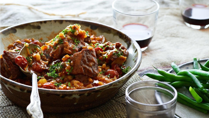 The best cuts for slow cooked beef recipes, Slow cooking tips, 41 slow cooked beef recipes, Beef and mushroom pies , Traditional beef casserole , Beef curry pie , Slow cooker beef ragu , Slow-cooker massaman beef curry , Pulled beef ragu with spaghetti , Braised beef cheeks in red wine , Slow-cooker beer and thyme beef cheeks , Beef shiraz pies , Beef pörkölt stew with tarhonya , Osso buco with gremolata , Braised beef cheeks with minted carrot puree , Provencal beef stew , Coffee and cardamon brisket , Chilli con carne with corn dumplings , Hearty beef and barley casserole , Miso beef short rib & pumpkin hotpot , Braised beef brisket , Beef in red wine , Slow-cooked Mexican beef chilli mole , Slow-cooked italian beef casserole , Slow-cooked beef and mushroom casserole , More brilliant beef recipes, Salads to serve with these beef recipes