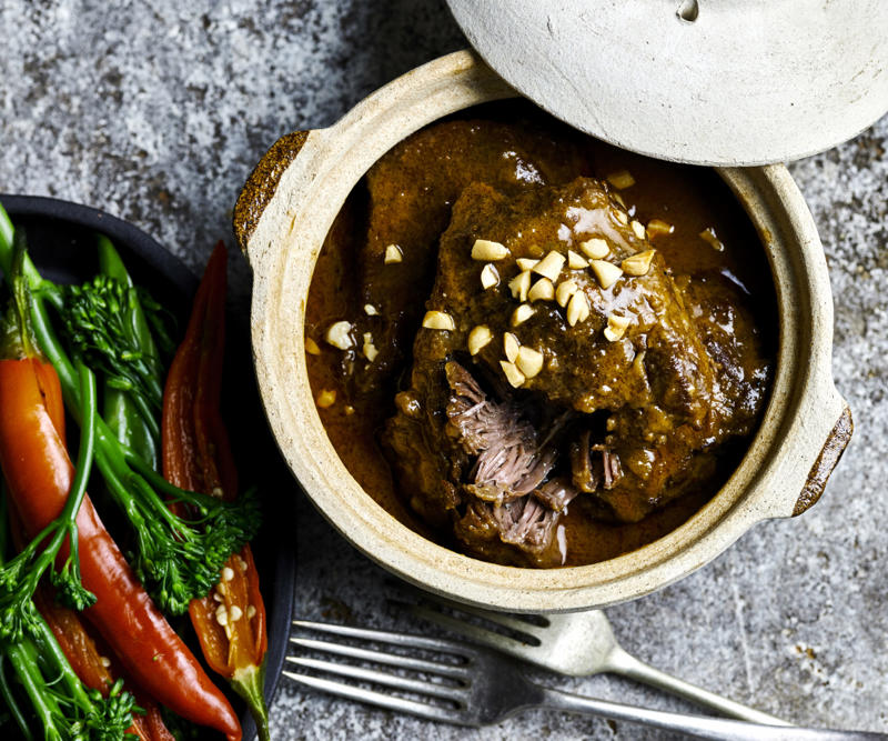 The best cuts for slow cooked beef recipes, Slow cooking tips, 41 slow cooked beef recipes, Beef and mushroom pies , Traditional beef casserole , Beef curry pie , Slow cooker beef ragu , Slow-cooker massaman beef curry , Pulled beef ragu with spaghetti , Braised beef cheeks in red wine , Slow-cooker beer and thyme beef cheeks , Beef shiraz pies , Beef pörkölt stew with tarhonya , Osso buco with gremolata , Braised beef cheeks with minted carrot puree , Provencal beef stew , Coffee and cardamon brisket , Chilli con carne with corn dumplings , Hearty beef and barley casserole , Miso beef short rib & pumpkin hotpot , Braised beef brisket , Beef in red wine , Slow-cooked Mexican beef chilli mole , Slow-cooked italian beef casserole , Slow-cooked beef and mushroom casserole , More brilliant beef recipes, Salads to serve with these beef recipes