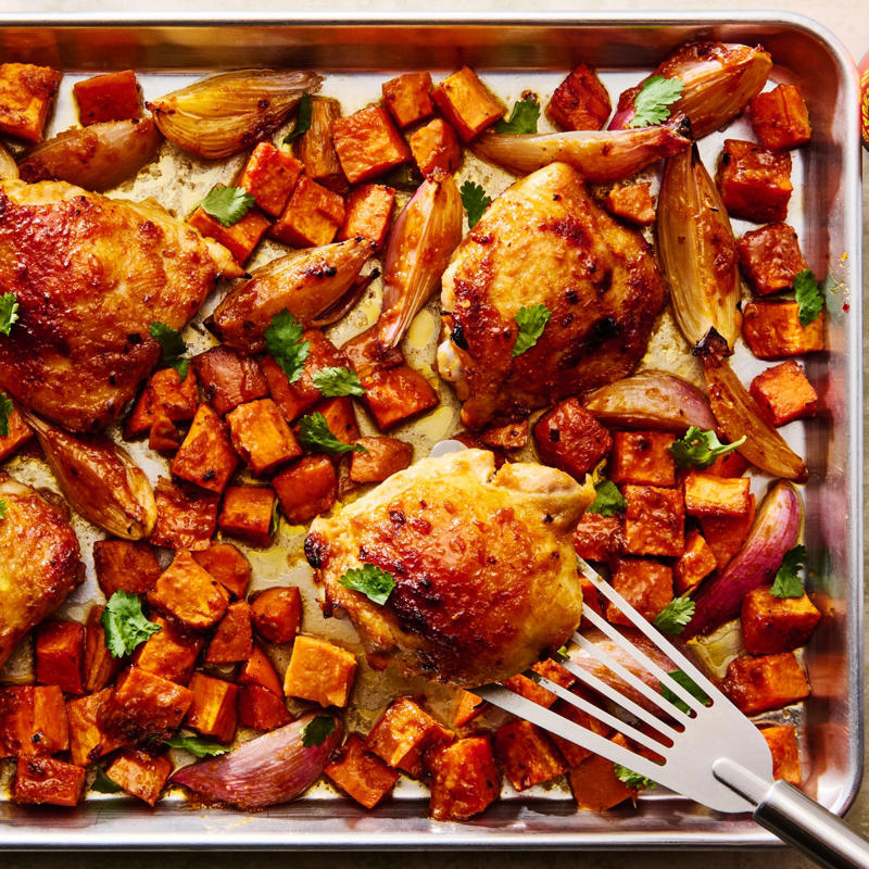 Mexican Corn & Chicken Bowls, Hawaiian Shoyu Chicken, Green Goddess Grilled Chicken, One-Pan Creamy Sun-Dried Tomato Chicken & Gnocchi, Grilled Coca-Cola Chicken, Sheet-Pan Miso Chicken & Sweet Potatoes, Chicken Shawarma Sheet-Pan Dinner, Butter Chicken, Creamy Chicken Dijon, Chicken Cacciatore, BBQ Sheet-Pan Chicken, Chicken & Dumplings, Brown Stew Chicken, Za'atar Sheet-Pan Chicken, Cacio E Pepe Chicken, Red Curry Chicken Thighs & Rice, Slow-Cooker Garlic-Parmesan Chicken, Greek Lemon-Butter Chicken & Smashed Potatoes, Peruvian-Style Chicken With Green Sauce, Tandoori Chicken, Jamaican Curry Chicken, Arroz Con Pollo