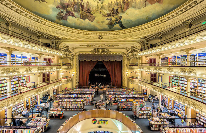 2. El Ateneo Grand Splendid, Buenos Aires, Argentina 23. Cafebreria El Pendulo, Mexico City, Mexico, 22. Les Bouquinistes, Paris, France, 21. Strand Bookstore, New York City, New York, USA, 20. Word on the Water, London, England, UK, 19. Powell's Books, Portland, Oregon, USA, 18. Libreria Acqua Alta, Venice, Italy, 17. Livraria Ler Devagar, Lisbon, Portugal, 16. Daunt Books, London, England, UK, 15. Carturesti Carusel, Bucharest, Romania, 14. Hatchards, London, England, UK, 13. Brattle Book Shop, Boston, Massachusetts, USA, 12. Librairie Avant-Garde, Nanjing, China, 11. Bart's Books, Ojai, California, USA, 10. stories!, Hamburg, Germany, 9. Leakey's Bookshop, Inverness, Scotland, UK, 8. Boekhandel Dominicanen, Maastricht, Netherlands, 7. Zhongshuge Bookstore, Chongqing, China, 6. The Last Bookstore, Los Angeles, California, USA, 5. Akateeminen Kirjakauppa, Helsinki, Finland, 4. Shakespeare and Company, Paris, France, 3. Waterstones, Bradford, England, UK, 2. El Ateneo Grand Splendid, Buenos Aires, Argentina