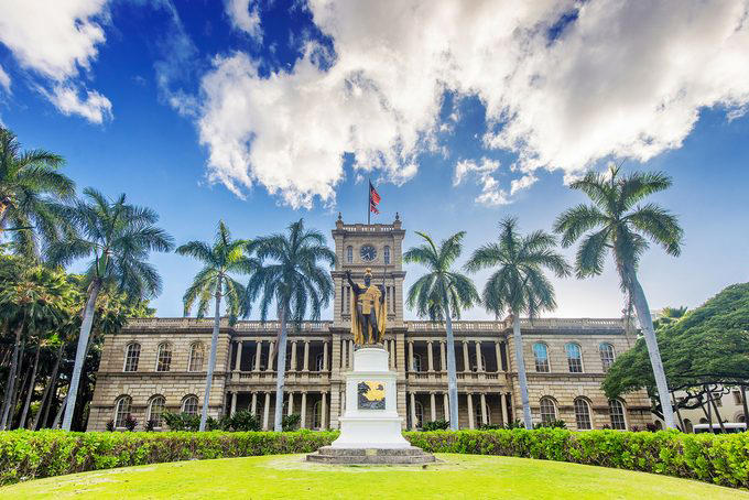 Alabama: Ivy Green, Alaska: Baranof Castle, Arizona: Lowell Observatory, Arkansas: Central High School, California: Alcatraz Island, Colorado: Mesa Verde National Park, Connecticut: The Charles W. Morgan, Delaware: Old Swedes Church, Florida: Venetian Pool, Georgia: Martin Luther King Jr. National Historic Site, Hawaii: Iolani Palace, Idaho: Cataldo Mission, Illinois: Abraham Lincoln Home, Indiana: Soldiers and Sailors Monument, Iowa: Amana Colonies, Kansas: Hollenberg Pony Express Station, Kentucky: Churchill Downs, Louisiana: Cabildo, Maine: Wadsworth-Longfellow House, Maryland: Fort McHenry, Massachusetts: Plymouth Rock, Michigan: Fort Mackinac, Minnesota: Mill City Museum, Mississippi: Old Mississippi State Capitol, Missouri: Anheuser-Busch Brewery, Montana: Butte Historic District, Nebraska: Arbor Lodge State Historical Park, Nevada: Hoover Dam, New Hampshire: Canterbury Shaker Village, New Jersey: Sandy Hook Lighthouse, New Mexico: Palace of the Governors, New York: Ellis Island, North Carolina: Wright Brothers National Memorial, North Dakota: Fort Union Trading Post, Ohio: Cincinnati Zoo, Oklahoma: Honey Springs Battlefield, Oregon: Fort Rock Cave, Pennsylvania: Liberty Bell, Rhode Island: Slater Mill, South Carolina: Fort Sumter, South Dakota: Mount Rushmore, Tennessee: Graceland, Texas: The Alamo, Utah: Temple Square, Vermont: Calvin Coolidge Homestead, Virginia: Arlington National Cemetery, Washington: Chinook Point, West Virginia: The Greenbrier, Wisconsin: Little White Schoolhouse, Wyoming: Independence Rock