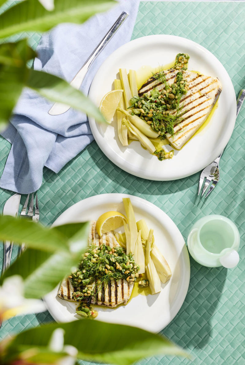 100 healthy dinner recipes your family will love, Eggplant pillows (Cuscini di melanzane) , Ginger fish stir fry , Grilled salmon and cos salad , Kale falafel salad with toasted pine nuts and hummus