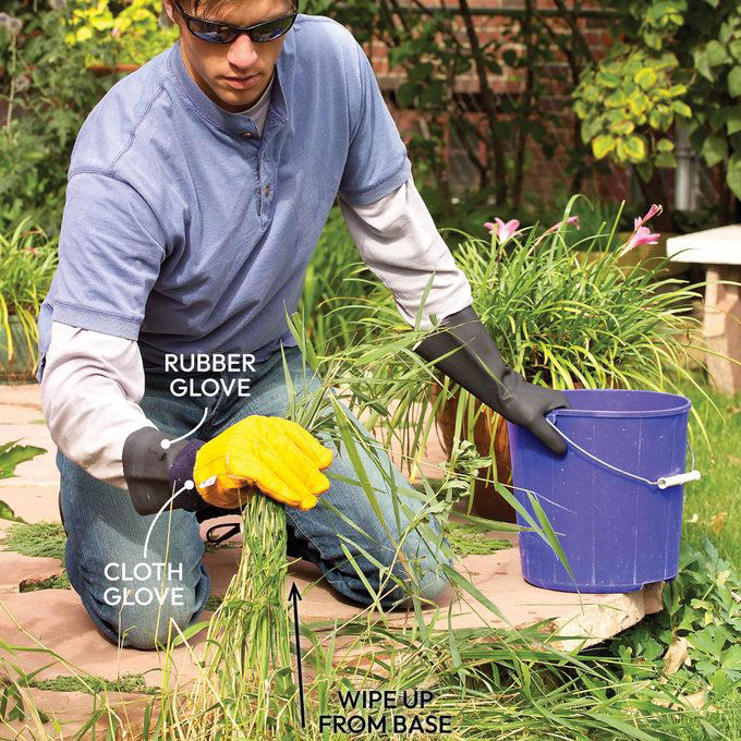 Set Your Blade at the Right Height to Control Weeds, Plant Hardy Ground Covers in Shady Areas, Don’t Fight Weeds Where Grass Won’t Grow, Use Landscape Fabric Staples to Anchor the Seams, Treat Weed Patches With a Small Tank Sprayer, Use a Dial Sprayer When Weeds Are Out of Control, Identify Weeds Before Planning the Attack, Prevent Crabgrass With a Pre-emergent Herbicide, Killing Broadleaf Weeds, Killing Annual Grassy Weeds, Kill Perennial Grassy Weeds: Too Late, Killing Perennial Grassy Weeds One By One