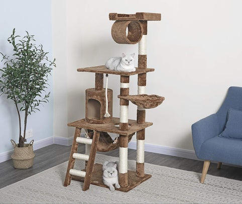 A plush multi-level cat tree from Wayfair recommended by Merlin, A version replete with scratching posts, which I own, A climbing tree filled with multi-level beds and perches, A cozy, extra-tall model with sweet details, An especially tall tree made for enthusiastic scratchers with 15,000 5-star ratings, A model with an especially cozy hammock and a staircase-inspired layout, A tree made for large cats that's perfect for corner spaces, A super-spacious tree with 18,000 5-star ratings, Or a heavy-duty model with multiple beds and easily-accessible tiers, Related...