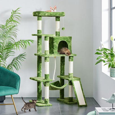 A plush multi-level cat tree from Wayfair recommended by Merlin, A version replete with scratching posts, which I own, A climbing tree filled with multi-level beds and perches, A cozy, extra-tall model with sweet details, An especially tall tree made for enthusiastic scratchers with 15,000 5-star ratings, A model with an especially cozy hammock and a staircase-inspired layout, A tree made for large cats that's perfect for corner spaces, A super-spacious tree with 18,000 5-star ratings, Or a heavy-duty model with multiple beds and easily-accessible tiers, Related...