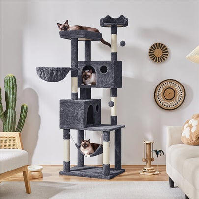 A plush multi-level cat tree from Wayfair recommended by Merlin, A version replete with scratching posts, which I own, A climbing tree filled with multi-level beds and perches, A cozy, extra-tall model with sweet details, An especially tall tree made for enthusiastic scratchers with 15,000 5-star ratings, A model with an especially cozy hammock and a staircase-inspired layout, A tree made for large cats that's perfect for corner spaces, A super-spacious tree with 18,000 5-star ratings, Or a heavy-duty model with multiple beds and easily-accessible tiers, Related...