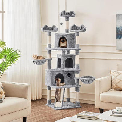 A plush multi-level cat tree from Wayfair recommended by Merlin, A version replete with scratching posts, which I own, A climbing tree filled with multi-level beds and perches, A cozy, extra-tall model with sweet details, An especially tall tree made for enthusiastic scratchers with 15,000 5-star ratings, A model with an especially cozy hammock and a staircase-inspired layout, A tree made for large cats that's perfect for corner spaces, A super-spacious tree with 18,000 5-star ratings, Or a heavy-duty model with multiple beds and easily-accessible tiers, Related...