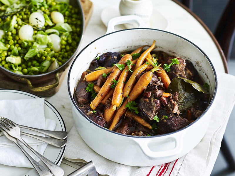 The best cuts for slow cooked beef recipes, Slow cooking tips, 41 slow cooked beef recipes, Beef and mushroom pies , Traditional beef casserole , Beef curry pie , Slow cooker beef ragu , Slow-cooker massaman beef curry , Pulled beef ragu with spaghetti , Braised beef cheeks in red wine , Slow-cooker beer and thyme beef cheeks , Beef shiraz pies , Beef pörkölt stew with tarhonya , Osso buco with gremolata , Braised beef cheeks with minted carrot puree , Provencal beef stew , Coffee and cardamon brisket , Chilli con carne with corn dumplings , Hearty beef and barley casserole , Miso beef short rib & pumpkin hotpot , Braised beef brisket , Beef in red wine , Slow-cooked Mexican beef chilli mole , Slow-cooked italian beef casserole , Slow-cooked beef and mushroom casserole , More brilliant beef recipes, Salads to serve with these beef recipes