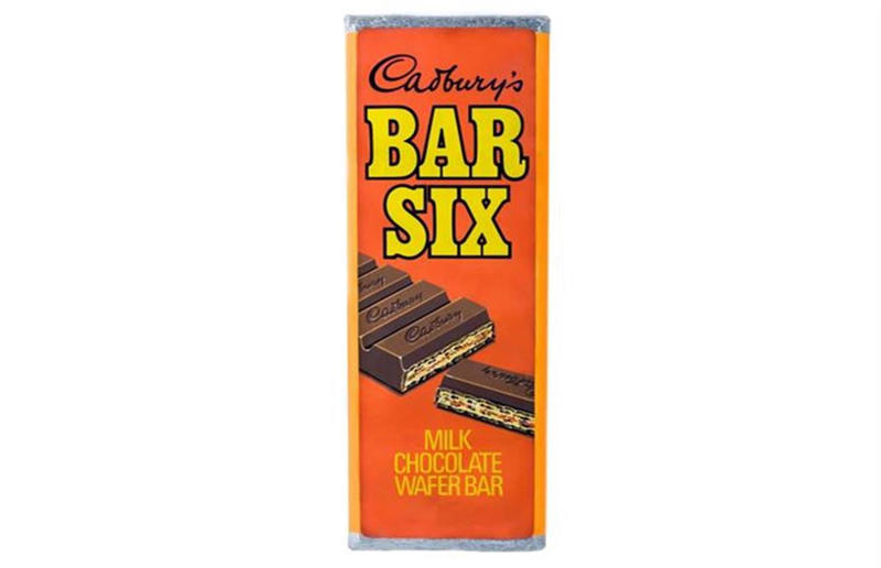 34. Bar Six 40. Perky Nana, 39. Sweet Marie, 38. 5 Star, 37. Plant Bar, 36. Pinky, 35. Top Deck, 34. Bar Six, 33. Tres Sueños, 32. Picnic, 31. Mr. Big, 30. Fudge, 29. Spira, 28. Eclairs, 27. Time Out, 26. Chomp, 25. Fruit & Nut, 24. Crunchie, 23. Twirl, 22. Mini Rolls, 21. Bournville, 20. Milk Tray, 19. Crispy Crunch, 18. Boost, 17. Double Decker, 16. Caramilk, 15. Starbar, 14. Cherry Ripe, 13. Cadbury’s Dairy Milk Caramel, 12. Heroes, 11. Fingers, 10. Dairy Milk Buttons, 9. Curly Wurly, 8. Wispa, 7. Roses, 6. Dream, 5. Flake, 4. Freddo/Caramello Koala, 3. Creme Egg, 2. Mini Eggs