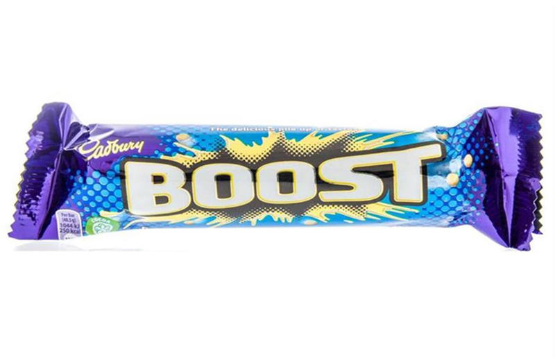 18. Boost 40. Perky Nana, 39. Sweet Marie, 38. 5 Star, 37. Plant Bar, 36. Pinky, 35. Top Deck, 34. Bar Six, 33. Tres Sueños, 32. Picnic, 31. Mr. Big, 30. Fudge, 29. Spira, 28. Eclairs, 27. Time Out, 26. Chomp, 25. Fruit & Nut, 24. Crunchie, 23. Twirl, 22. Mini Rolls, 21. Bournville, 20. Milk Tray, 19. Crispy Crunch, 18. Boost, 17. Double Decker, 16. Caramilk, 15. Starbar, 14. Cherry Ripe, 13. Cadbury’s Dairy Milk Caramel, 12. Heroes, 11. Fingers, 10. Dairy Milk Buttons, 9. Curly Wurly, 8. Wispa, 7. Roses, 6. Dream, 5. Flake, 4. Freddo/Caramello Koala, 3. Creme Egg, 2. Mini Eggs