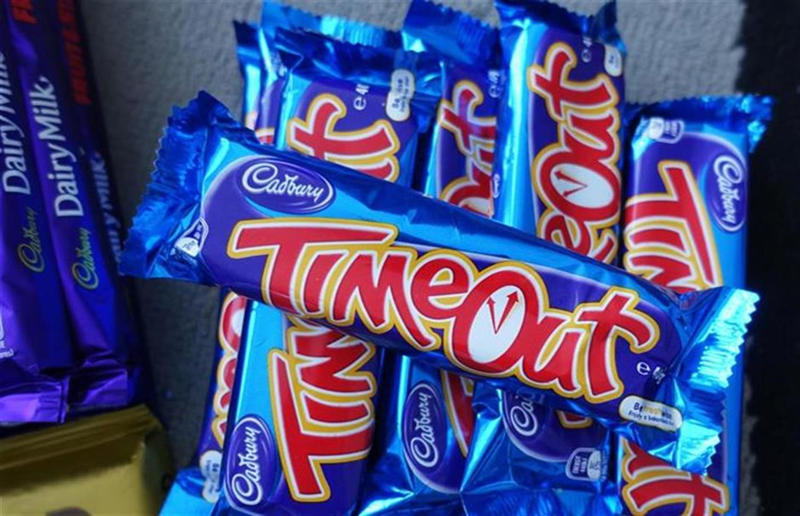 27. Time Out 40. Perky Nana, 39. Sweet Marie, 38. 5 Star, 37. Plant Bar, 36. Pinky, 35. Top Deck, 34. Bar Six, 33. Tres Sueños, 32. Picnic, 31. Mr. Big, 30. Fudge, 29. Spira, 28. Eclairs, 27. Time Out, 26. Chomp, 25. Fruit & Nut, 24. Crunchie, 23. Twirl, 22. Mini Rolls, 21. Bournville, 20. Milk Tray, 19. Crispy Crunch, 18. Boost, 17. Double Decker, 16. Caramilk, 15. Starbar, 14. Cherry Ripe, 13. Cadbury’s Dairy Milk Caramel, 12. Heroes, 11. Fingers, 10. Dairy Milk Buttons, 9. Curly Wurly, 8. Wispa, 7. Roses, 6. Dream, 5. Flake, 4. Freddo/Caramello Koala, 3. Creme Egg, 2. Mini Eggs