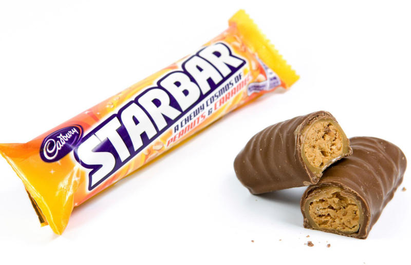 15. Starbar 40. Perky Nana, 39. Sweet Marie, 38. 5 Star, 37. Plant Bar, 36. Pinky, 35. Top Deck, 34. Bar Six, 33. Tres Sueños, 32. Picnic, 31. Mr. Big, 30. Fudge, 29. Spira, 28. Eclairs, 27. Time Out, 26. Chomp, 25. Fruit & Nut, 24. Crunchie, 23. Twirl, 22. Mini Rolls, 21. Bournville, 20. Milk Tray, 19. Crispy Crunch, 18. Boost, 17. Double Decker, 16. Caramilk, 15. Starbar, 14. Cherry Ripe, 13. Cadbury’s Dairy Milk Caramel, 12. Heroes, 11. Fingers, 10. Dairy Milk Buttons, 9. Curly Wurly, 8. Wispa, 7. Roses, 6. Dream, 5. Flake, 4. Freddo/Caramello Koala, 3. Creme Egg, 2. Mini Eggs