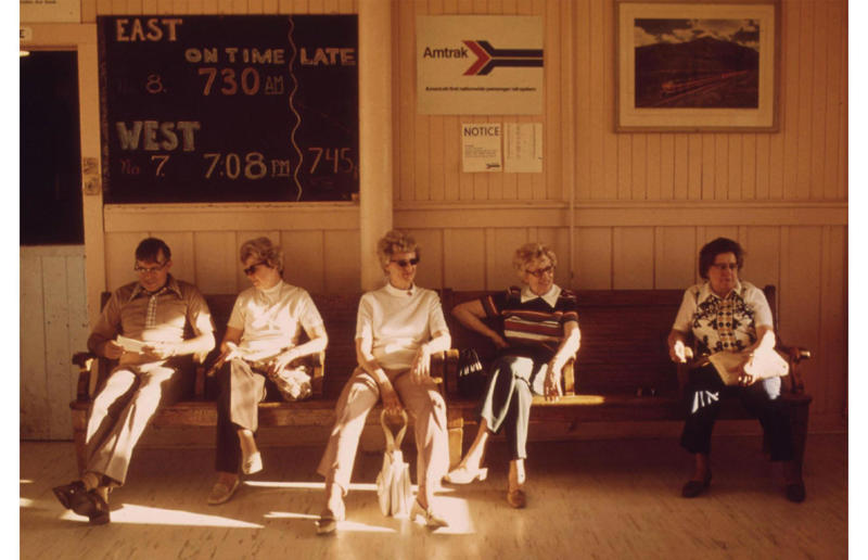 Montana: East Glacier Park train station (1974) Life in the 1970s in every state, Alabama: Alabama Theatre, Birmingham (1972), Alaska: Fishing on Nonvianuk Lake (1973), Arizona: Route 66, Winslow (1979), Arkansas: Testing for pollution in Fort Smith (1973), California: The streets of San Francisco (c.1970), Colorado: Galena Street, Aspen (1974), Connecticut: Collin’s Diner, Canaan (1976), Delaware: Old State House, Dover (1970), Florida: Disney’s Magic Kingdom (1970), Georgia: Farmer ploughing field in Helen (1970), Hawaii: The Brady Bunch in ‘Hawaii Bound’ (1972), Idaho: Camping on Lake Stanley (c.1970s), Illinois: Roller Disco fashion show, Chicago (1979), Indiana: Indianapolis 500 (1973), Iowa: Sergeant John F. Baker Jr. Bridge, Davenport (1972), Kansas: Grain elevator, White Cloud (1974), Kentucky: Miners’ homes, Brookside (1974), Louisiana: Bourbon Street, New Orleans (1976), Maine: Fishing in Cape Elizabeth (1971), Maryland: School excursion to Baltimore harbor (1973), Massachusetts: Haymarket Square, Boston (1973), Michigan: Annual smelt run, Tawas City (1973), Minnesota: SkyRise Terrace, St Paul (1971), Mississippi: Hurricane Camille Gift Shop, Gulfport (1979), Missouri: Tourist information booth, Lake of the Ozarks, Montana: East Glacier Park train station (1974), Nebraska: Sioux tribal dance, North Platte (1970), Nevada: Fremont Street, Las Vegas (c.1970), New Hampshire: Waterville Valley (1972), New Jersey: Seaside Heights boardwalk (1978), New Mexico: Mesa viewpoint (c.1970s), New York: Sightseeing cruise, New York City (c.1970s), North Carolina: Prom queen parade, Huntersville (c.1970s), North Dakota: Arriving at Fargo station (c.1972), Ohio: Aerial view of Toledo (c.1970s), Oklahoma: Oral Roberts University, Tulsa (c.1977), Oregon: Union Station, Portland (1974), Pennsylvania: Street parade, Philadelphia (1976), Rhode Island: Giant milk can, Lincoln (1978), South Carolina: Jungle Golf, Myrtle Beach (1979), South Dakota: Reptile Gardens Wild Animal Park (1975), Tennessee: Interstate 24 near Nashville (1972), Texas: Dallas freeway (1970), Utah: Dead Horse Point, Canyonlands (1972), Vermont: Farm shop (1975), Virginia: Tysons Corner Mall, Tysons Corner (1976), Washington: Seattle skyline (1973), West Virginia: Laundromat, Cedar Grove (1973), Wisconsin: Lake Mendota (1979)