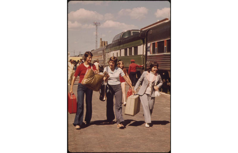 North Dakota: Arriving at Fargo station (c.1972) Life in the 1970s in every state, Alabama: Alabama Theatre, Birmingham (1972), Alaska: Fishing on Nonvianuk Lake (1973), Arizona: Route 66, Winslow (1979), Arkansas: Testing for pollution in Fort Smith (1973), California: The streets of San Francisco (c.1970), Colorado: Galena Street, Aspen (1974), Connecticut: Collin’s Diner, Canaan (1976), Delaware: Old State House, Dover (1970), Florida: Disney’s Magic Kingdom (1970), Georgia: Farmer ploughing field in Helen (1970), Hawaii: The Brady Bunch in ‘Hawaii Bound’ (1972), Idaho: Camping on Lake Stanley (c.1970s), Illinois: Roller Disco fashion show, Chicago (1979), Indiana: Indianapolis 500 (1973), Iowa: Sergeant John F. Baker Jr. Bridge, Davenport (1972), Kansas: Grain elevator, White Cloud (1974), Kentucky: Miners’ homes, Brookside (1974), Louisiana: Bourbon Street, New Orleans (1976), Maine: Fishing in Cape Elizabeth (1971), Maryland: School excursion to Baltimore harbor (1973), Massachusetts: Haymarket Square, Boston (1973), Michigan: Annual smelt run, Tawas City (1973), Minnesota: SkyRise Terrace, St Paul (1971), Mississippi: Hurricane Camille Gift Shop, Gulfport (1979), Missouri: Tourist information booth, Lake of the Ozarks, Montana: East Glacier Park train station (1974), Nebraska: Sioux tribal dance, North Platte (1970), Nevada: Fremont Street, Las Vegas (c.1970), New Hampshire: Waterville Valley (1972), New Jersey: Seaside Heights boardwalk (1978), New Mexico: Mesa viewpoint (c.1970s), New York: Sightseeing cruise, New York City (c.1970s), North Carolina: Prom queen parade, Huntersville (c.1970s), North Dakota: Arriving at Fargo station (c.1972), Ohio: Aerial view of Toledo (c.1970s), Oklahoma: Oral Roberts University, Tulsa (c.1977), Oregon: Union Station, Portland (1974), Pennsylvania: Street parade, Philadelphia (1976), Rhode Island: Giant milk can, Lincoln (1978), South Carolina: Jungle Golf, Myrtle Beach (1979), South Dakota: Reptile Gardens Wild Animal Park (1975), Tennessee: Interstate 24 near Nashville (1972), Texas: Dallas freeway (1970), Utah: Dead Horse Point, Canyonlands (1972), Vermont: Farm shop (1975), Virginia: Tysons Corner Mall, Tysons Corner (1976), Washington: Seattle skyline (1973), West Virginia: Laundromat, Cedar Grove (1973), Wisconsin: Lake Mendota (1979)