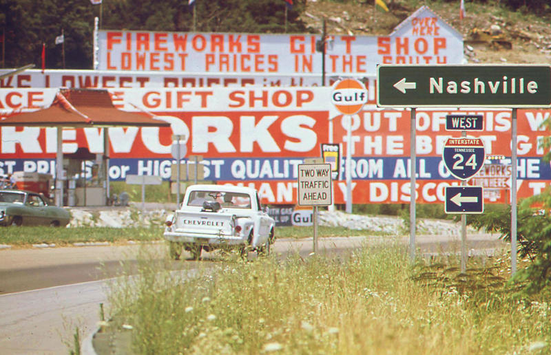 Tennessee: Interstate 24 near Nashville (1972) Life in the 1970s in every state, Alabama: Alabama Theatre, Birmingham (1972), Alaska: Fishing on Nonvianuk Lake (1973), Arizona: Route 66, Winslow (1979), Arkansas: Testing for pollution in Fort Smith (1973), California: The streets of San Francisco (c.1970), Colorado: Galena Street, Aspen (1974), Connecticut: Collin’s Diner, Canaan (1976), Delaware: Old State House, Dover (1970), Florida: Disney’s Magic Kingdom (1970), Georgia: Farmer ploughing field in Helen (1970), Hawaii: The Brady Bunch in ‘Hawaii Bound’ (1972), Idaho: Camping on Lake Stanley (c.1970s), Illinois: Roller Disco fashion show, Chicago (1979), Indiana: Indianapolis 500 (1973), Iowa: Sergeant John F. Baker Jr. Bridge, Davenport (1972), Kansas: Grain elevator, White Cloud (1974), Kentucky: Miners’ homes, Brookside (1974), Louisiana: Bourbon Street, New Orleans (1976), Maine: Fishing in Cape Elizabeth (1971), Maryland: School excursion to Baltimore harbor (1973), Massachusetts: Haymarket Square, Boston (1973), Michigan: Annual smelt run, Tawas City (1973), Minnesota: SkyRise Terrace, St Paul (1971), Mississippi: Hurricane Camille Gift Shop, Gulfport (1979), Missouri: Tourist information booth, Lake of the Ozarks, Montana: East Glacier Park train station (1974), Nebraska: Sioux tribal dance, North Platte (1970), Nevada: Fremont Street, Las Vegas (c.1970), New Hampshire: Waterville Valley (1972), New Jersey: Seaside Heights boardwalk (1978), New Mexico: Mesa viewpoint (c.1970s), New York: Sightseeing cruise, New York City (c.1970s), North Carolina: Prom queen parade, Huntersville (c.1970s), North Dakota: Arriving at Fargo station (c.1972), Ohio: Aerial view of Toledo (c.1970s), Oklahoma: Oral Roberts University, Tulsa (c.1977), Oregon: Union Station, Portland (1974), Pennsylvania: Street parade, Philadelphia (1976), Rhode Island: Giant milk can, Lincoln (1978), South Carolina: Jungle Golf, Myrtle Beach (1979), South Dakota: Reptile Gardens Wild Animal Park (1975), Tennessee: Interstate 24 near Nashville (1972), Texas: Dallas freeway (1970), Utah: Dead Horse Point, Canyonlands (1972), Vermont: Farm shop (1975), Virginia: Tysons Corner Mall, Tysons Corner (1976), Washington: Seattle skyline (1973), West Virginia: Laundromat, Cedar Grove (1973), Wisconsin: Lake Mendota (1979)