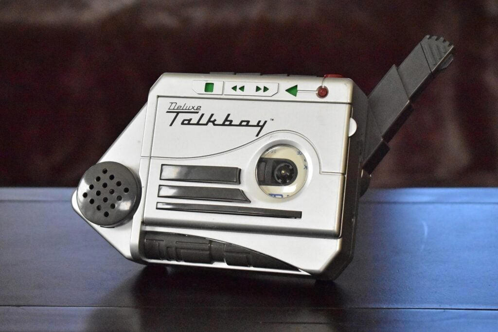 #7: The Talkboy #1: 10-Color Pens, #3: Scary Stories to Tell in the Dark, #4: Pop-Tarts Crunch, #6: FM Scan Radio, #7: The Talkboy, #9: McDonald’s Cooler at School Functions, #10: Blockbuster Gumball Machine, #12: Polly Pocket, #13: Hard Rock Cafe, #15: McDonalds Hercules plates, #16: Lunchables, #18: This Exact Casserole Dish, #19: Warheads Candy, #21: Crayola Stamp Markers, #22: General Electric Alarm Clock, #24: This Exact Set of Stick-On Earrings, #25: View Master, #27: Blockbuster Membership Card, #28: Hamburger Stools at McDonald’s, #30: Kid Pix Game, #31: Magic Eye Posters, #34: Chuck E. Cheese’s ball pits, #34: Rainbow-Colored Toys “R” Us Plastic Bags