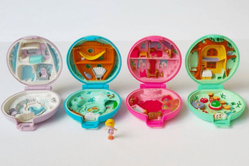 #12: Polly Pocket #1: 10-Color Pens, #3: Scary Stories to Tell in the Dark, #4: Pop-Tarts Crunch, #6: FM Scan Radio, #7: The Talkboy, #9: McDonald’s Cooler at School Functions, #10: Blockbuster Gumball Machine, #12: Polly Pocket, #13: Hard Rock Cafe, #15: McDonalds Hercules plates, #16: Lunchables, #18: This Exact Casserole Dish, #19: Warheads Candy, #21: Crayola Stamp Markers, #22: General Electric Alarm Clock, #24: This Exact Set of Stick-On Earrings, #25: View Master, #27: Blockbuster Membership Card, #28: Hamburger Stools at McDonald’s, #30: Kid Pix Game, #31: Magic Eye Posters, #34: Chuck E. Cheese’s ball pits, #34: Rainbow-Colored Toys “R” Us Plastic Bags