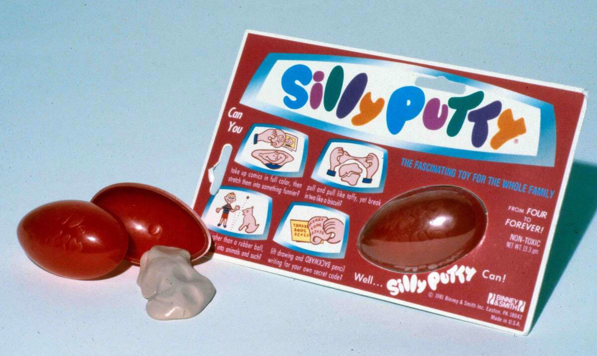 Silly Putty Barbie Dolls, Stretch Armstrong, G.I. Joe, Star Wars Action Figures, Etch A Sketch, Rubik's Cube, Chatty Cathy, Speak & Spell, Easy-Bake Oven, Big Wheel, Rock 'Em Sock 'Em Robots, View-Master, Hungry Hungry Hippos, Hot Wheels, Lite-Brite, Pet Rock, Super Ball, Mastermind, Spirograph, Silly Putty, Magic 8-Ball, Game of Life, Clackers, Mouse Trap, Little People