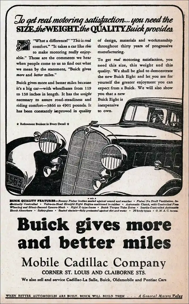7. Buick (1933) 1. Colgate Shaving Stick (1914), 2. Cracker Jack Baseball Cards (1915), 3. U.S. Navy (1915), 4. Montgomery Ward & Co. (1916), 5. Interwoven Socks (1920s), 6. Comet Rice (1921), 7. Jell-O (1924), 8. Oreo (1924), 9. Mystikum Parfum (1925), 10. Roosevelt Five-Passenger Sedan (1929), 11. Ivory Soap (1931), 12. Buick (1933), 13. Kenwood Mills (1939), 14. Gary Cooper in ‘Beau Geste’ (1939), 15. Listerine Toothpaste (1939)