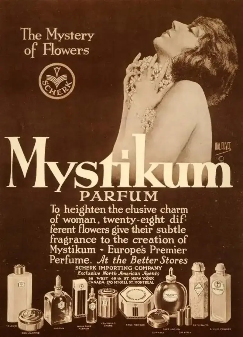 4. Mystikum Parfum (1925) 1. Colgate Shaving Stick (1914), 2. Cracker Jack Baseball Cards (1915), 3. U.S. Navy (1915), 4. Montgomery Ward & Co. (1916), 5. Interwoven Socks (1920s), 6. Comet Rice (1921), 7. Jell-O (1924), 8. Oreo (1924), 9. Mystikum Parfum (1925), 10. Roosevelt Five-Passenger Sedan (1929), 11. Ivory Soap (1931), 12. Buick (1933), 13. Kenwood Mills (1939), 14. Gary Cooper in ‘Beau Geste’ (1939), 15. Listerine Toothpaste (1939)