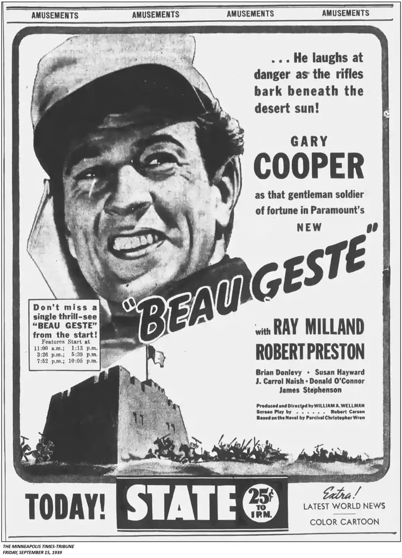 9. Gary Cooper in ‘Beau Geste’ (1939) 1. Colgate Shaving Stick (1914), 2. Cracker Jack Baseball Cards (1915), 3. U.S. Navy (1915), 4. Montgomery Ward & Co. (1916), 5. Interwoven Socks (1920s), 6. Comet Rice (1921), 7. Jell-O (1924), 8. Oreo (1924), 9. Mystikum Parfum (1925), 10. Roosevelt Five-Passenger Sedan (1929), 11. Ivory Soap (1931), 12. Buick (1933), 13. Kenwood Mills (1939), 14. Gary Cooper in ‘Beau Geste’ (1939), 15. Listerine Toothpaste (1939)
