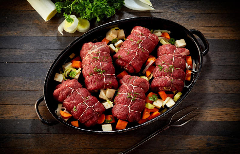 8. Beef olives 30. Devilled eggs, 29. Chicken Marbella, 28. Pijama, 27. Banoffee pie, 26. Quiche Lorraine, 25. Potato pancakes, 24. Waldorf salad, 23. Spaghetti casserole, 22. Steak Diane, 21. Charlotte aux fraises, 20. Beef Stroganoff, 19. Lemon syllabub, 18. Peach Melba, 17. Cherries Jubilee, 16. Cabbage rolls, 15. Crêpes Suzette, 14. Chicken à la King, 13. Baked Alaska, 12. Sole meunière, 11. Vichyssoise, 10. Vol-au-vents, 9. Duck à l'orange, 8. Beef olives, 7. Black Forest gâteau, 6. Cheese fondue, 5. Falscher hase, 4. Chicken Kyiv, 3. Banana split, 2. Prawn cocktail, 1. Pineapple upside-down cake