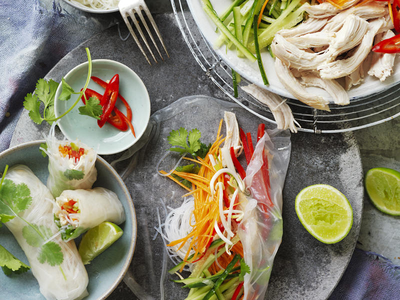How to make rice paper rolls, Create your own fillings, How long do rice paper rolls last?, Are rice paper rolls gluten free?,          Ginger and chilli chicken rice paper rolls      ,          Chicken and mango rice paper rolls      ,          Rice paper omelette rolls      ,          Prawn rice paper rolls      ,          Beef rice paper rolls      ,          Loaded Thai rice paper rolls      ,          Fried rice paper rolls      ,          Roast duck rice paper rolls      ,          Fresh rice paper rolls with prawns and dipping sauce      ,          Tofu and bok choy rice paper rolls      ,          Ginger and chilli chicken rice paper rolls      ,          Crab rice paper rolls      ,          Lemongrass and beef rice paper rolls      ,          Barbecued pork rice paper rolls      ,          Vietnamese rice-paper rolls      ,          Teriyaki beef rice paper rolls      ,          Vegetable rice paper rolls with chilli dipping sauce      , More healthy, low fat recipes