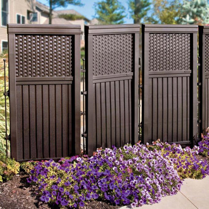 Hide AC Unit with a Living Garden AC Cover, Hide AC Unit with a Modern Outdoor AC Cover, AC Cover/Tool Shed, Hide AC Unit with Tall Shrubs, Hide AC Unit with Birdhouse Picket Fence, Hide AC Unit with a Shabby Chic Shutter Screen, Hide AC Unit with an Iron Trellis, Hide AC Unit with a Multi-Purpose Structure, Hide AC Unit with an Outdoor Privacy Screen