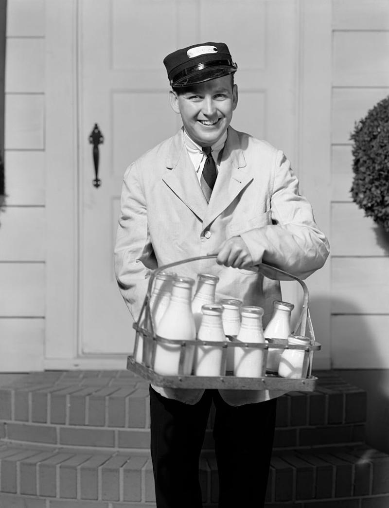 2. Milkman 1. Switchboard Operator, 2. Milkman, 3. Lamplighter, 4. Knocker-upper, 6. Ice Cutter, 7. Rat Catcher, 8. Elevator Operator, 10. Lector, 11. Gandy Dancer, 12. Soda Jerk