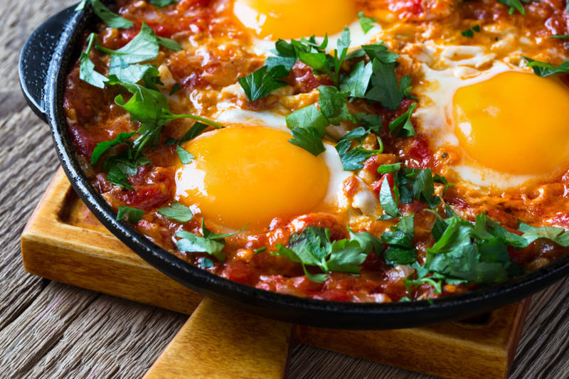 Shakshouka Fish and chips, Pasta carbonara, Churrasco, Spring rolls, Shakshouka, Tandoori chicken