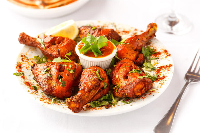 Tandoori chicken Fish and chips, Pasta carbonara, Churrasco, Spring rolls, Shakshouka, Tandoori chicken