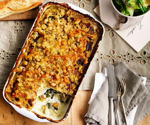 Best potato bake recipes to make in 2025,          Crisp potato bake recipe with barrel-aged feta      ,          Bar Rochford’s salt and vinegar potato galette with tomato spices      ,          Pavé de boeuf with Roquefort sauce and gratin dauphinoise      