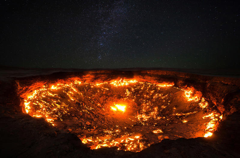 Ruskeala (Russia), Darvaza gas crater (Turkmenistan), Zhangye Danxia (China), Dark Hedges (Northern Ireland), Fly Geyser (United States), Blue Pond (Japan), Tunnel of Love (Ukraine), Las Médulas (Spain), Ojos del Salar (Chile), Hamilton Pool (United States), To Sua Ocean Trench (Samoa), Bryce Canyon (United States), Pamukkale (Turkey)