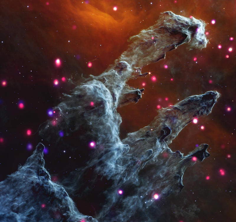 Pillars of Creation Jupiter's auroras, 'Cosmic Tornado', Put a ring on it, Galactic gathering, Floating along, Combined effort, A distant view, Dusty ribbons, Mosaic of beauty, The Crab Nebula, New beginning, Explosion in the universe, Pillars of Creation, Color and answers, Bright future, Gas release, A dying supernova, Cosmic Cliffs, A close neighbor
