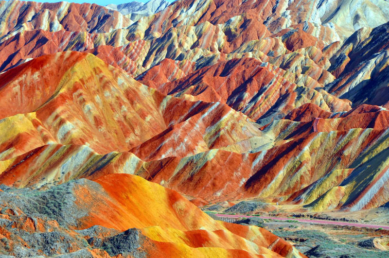 Ruskeala (Russia), Darvaza gas crater (Turkmenistan), Zhangye Danxia (China), Dark Hedges (Northern Ireland), Fly Geyser (United States), Blue Pond (Japan), Tunnel of Love (Ukraine), Las Médulas (Spain), Ojos del Salar (Chile), Hamilton Pool (United States), To Sua Ocean Trench (Samoa), Bryce Canyon (United States), Pamukkale (Turkey)