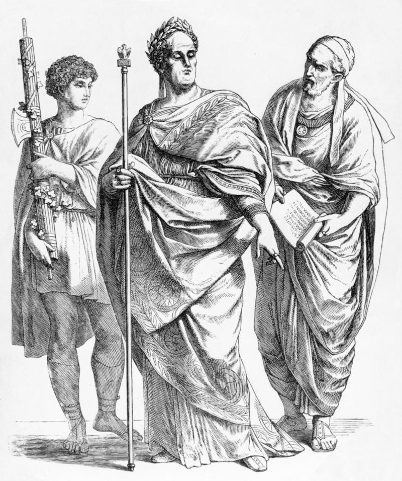 Myth #1: Gladiators fought to the death, Myth #2: Vomitoriums were used for indulgent purging, Myth #3: Ancient Roman statues were white, Myth #4: Nero played the fiddle while Rome burned, Myth #5: Roman women were confined to the home, Myth #6: Everyone looked and spoke the same, Myth #7: Christian martyrs were only slain in the Colosseum, Myth #9: Romans always wore togas, Myth #10: Julius Caesar’s last words were “Et tu, Brute?”, Myth #11: All gladiators were slaves, prisoners, and men, Myth #12: Slaves rowed Roman war vessels, Myth #13: Caligula’s horse was a government official, Myth #14: Roman gods were just Greek imports, Myth #15: The “Nazi salute” was invented in Rome