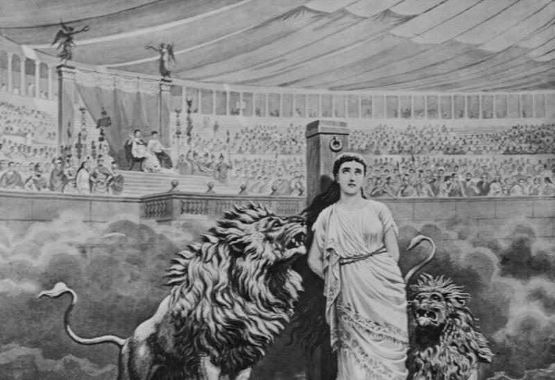 Myth #1: Gladiators fought to the death, Myth #2: Vomitoriums were used for indulgent purging, Myth #3: Ancient Roman statues were white, Myth #4: Nero played the fiddle while Rome burned, Myth #5: Roman women were confined to the home, Myth #6: Everyone looked and spoke the same, Myth #7: Christian martyrs were only slain in the Colosseum, Myth #9: Romans always wore togas, Myth #10: Julius Caesar’s last words were “Et tu, Brute?”, Myth #11: All gladiators were slaves, prisoners, and men, Myth #12: Slaves rowed Roman war vessels, Myth #13: Caligula’s horse was a government official, Myth #14: Roman gods were just Greek imports, Myth #15: The “Nazi salute” was invented in Rome
