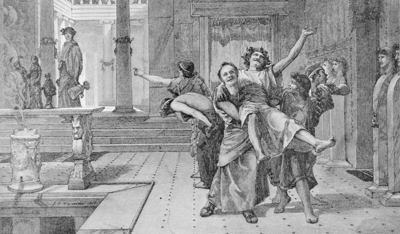 Roman dinner parties, Power and politics, Bring on the wine!, Wine cups, Popular dishes, Exotic foods, Entertainment, There was no such thing as a vomitorium, Religious affair, Saturnalia, Bacchanalia, Caligula’s party barges
