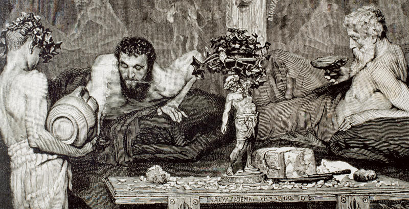 Roman dinner parties, Power and politics, Bring on the wine!, Wine cups, Popular dishes, Exotic foods, Entertainment, There was no such thing as a vomitorium, Religious affair, Saturnalia, Bacchanalia, Caligula’s party barges