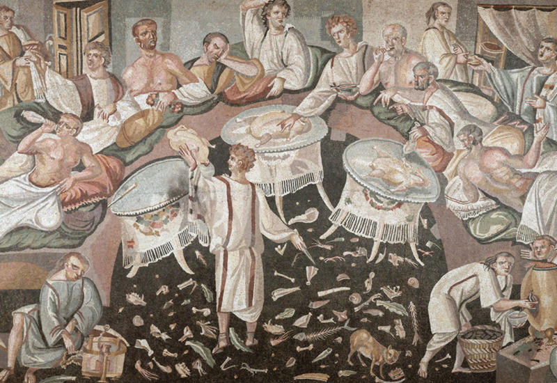 Roman dinner parties, Power and politics, Bring on the wine!, Wine cups, Popular dishes, Exotic foods, Entertainment, There was no such thing as a vomitorium, Religious affair, Saturnalia, Bacchanalia, Caligula’s party barges
