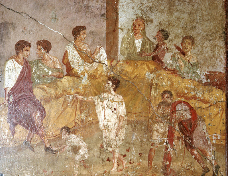 Roman dinner parties, Power and politics, Bring on the wine!, Wine cups, Popular dishes, Exotic foods, Entertainment, There was no such thing as a vomitorium, Religious affair, Saturnalia, Bacchanalia, Caligula’s party barges