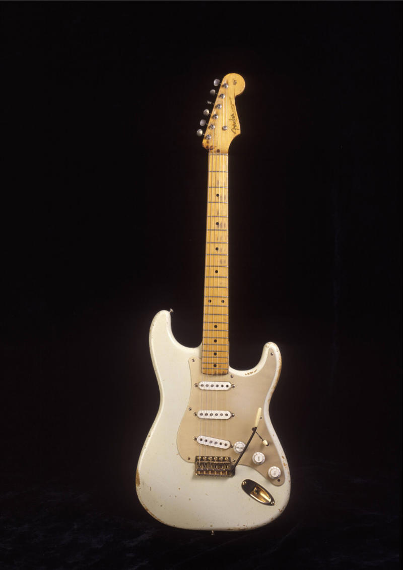 Fender 1954 Stratocaster (David Gilmour) – US$1.815 million Martin 1930 OM-45 Deluxe (Roy Rogers) – US4,500, Fender 1965 Stratocaster (Jimi Hendrix) – US0,000, Rex Acoustic (Paul McCartney) – US5,000, Rickenbacker 1962 425 (George Harrison) – US7,000, Gibson 1964 ES-335 TDC (Eric Clapton) – US7,500, Fender 'Blackie' Stratocaster (Eric Clapton) – US9,500, Gibson 1959 Les Paul Standard (Keith Richards) – US million, Gibson 1957 Les Paul (Duane Allman) – US.25 million, Martin 1942 D-18 (Elvis Presley) – US.32 million, Fender 1954 Stratocaster (David Gilmour) – US.815 million, Gibson 1962 J-160E (John Lennon) – US.41 million, Kramer Custom (Eddie Van Halen) – US.932 million, Fender 1969 Mustang (Kurt Cobain) – US.6 million