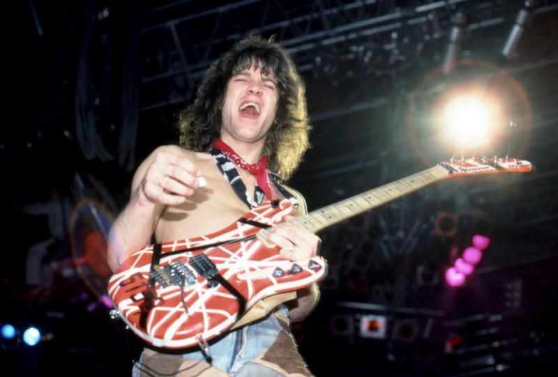 Kramer Custom (Eddie Van Halen) – US$3.932 million Martin 1930 OM-45 Deluxe (Roy Rogers) – US4,500, Fender 1965 Stratocaster (Jimi Hendrix) – US0,000, Rex Acoustic (Paul McCartney) – US5,000, Rickenbacker 1962 425 (George Harrison) – US7,000, Gibson 1964 ES-335 TDC (Eric Clapton) – US7,500, Fender 'Blackie' Stratocaster (Eric Clapton) – US9,500, Gibson 1959 Les Paul Standard (Keith Richards) – US million, Gibson 1957 Les Paul (Duane Allman) – US.25 million, Martin 1942 D-18 (Elvis Presley) – US.32 million, Fender 1954 Stratocaster (David Gilmour) – US.815 million, Gibson 1962 J-160E (John Lennon) – US.41 million, Kramer Custom (Eddie Van Halen) – US.932 million, Fender 1969 Mustang (Kurt Cobain) – US.6 million