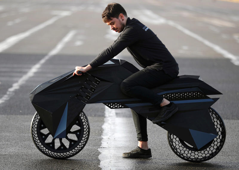 A motorcycle Unborn baby, Yourself, A spine axis, Prosthetic hand, Prosthetic forearm, A toucan beak, Ice cream, A chocolate beer bottle, A bicycle, A motorcycle, Aircraft seats, Plastic working handguns, Adidas shoes, Office space